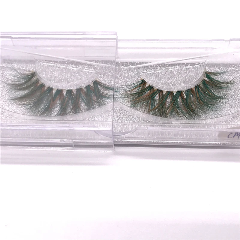 Ny grøn 3D-mink-vipper, engros makeup naturlig lang enkelte tyk, blød farverige falske øjenvipper øjenvipper CM08 3