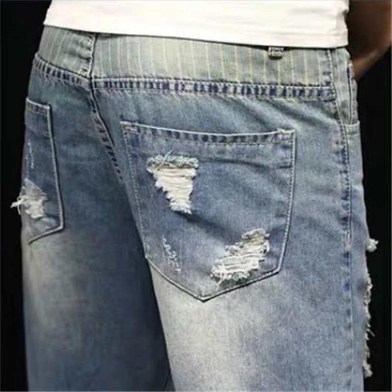 Fashion Herre Baggy Revet Hul Jeans 2020 Street Style Blå Denim Bukser Løs Vasket Jeans Midten Af Taljen Vaqueros Rotos De Hombre 3
