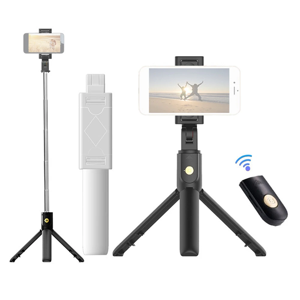 Selfie Stick phone Video Stativ til Live Streaming Fotografering Tilbehør med telefonholder Fjernbetjening Lukker Hvid/Sort trepied 3
