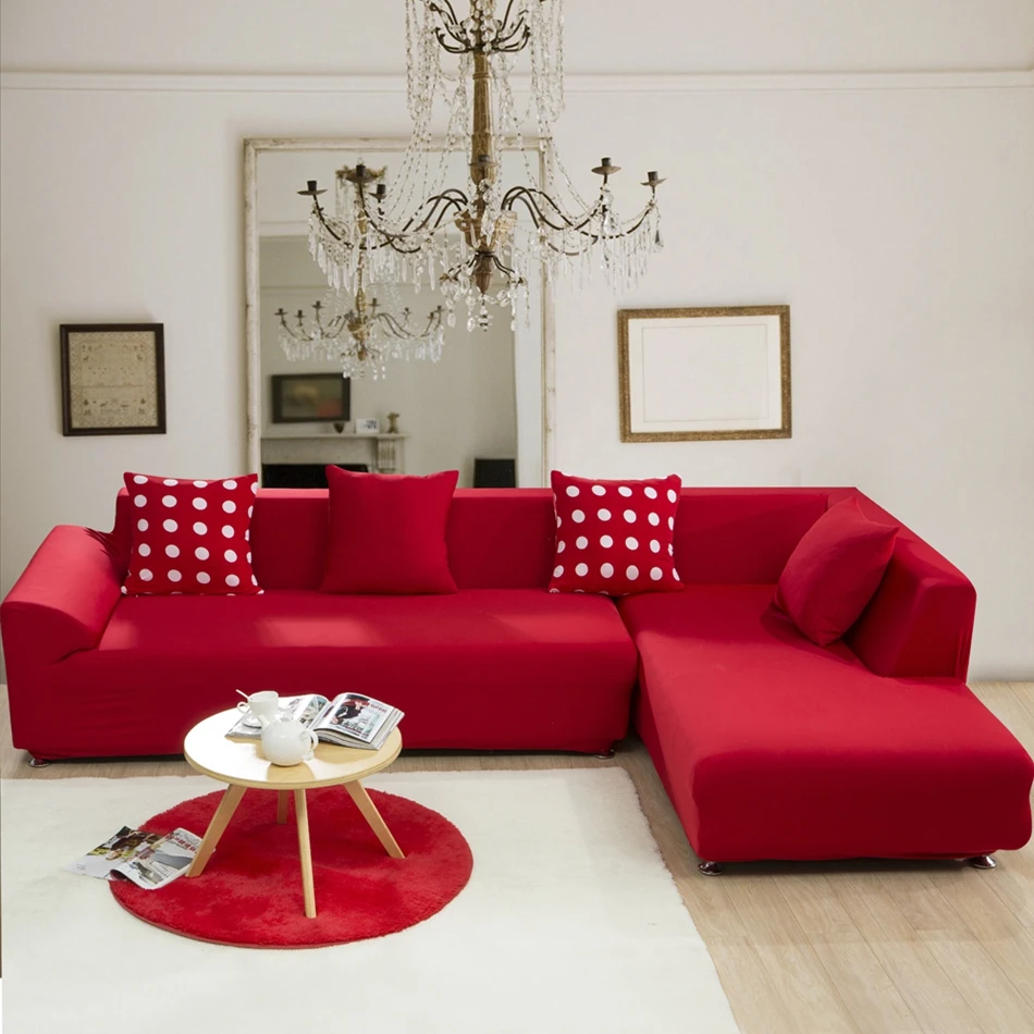 Rød ensfarvet elastisk hjørne sofa dækning for stue,multi-størrelsen universal strække sofa sofa dækning,sofa slipcovers billige 3