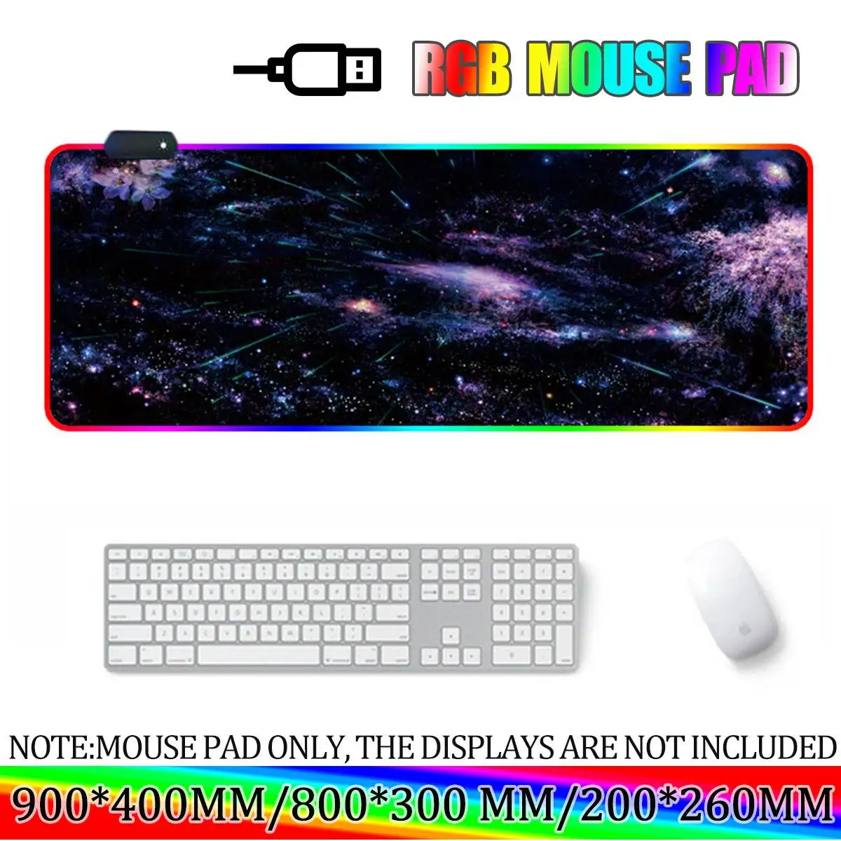 LEORY RGB musemåtte Vandtæt skridsikker Tastatur Mat 7 Monochromes 14 Slags Lys Effekt Cool Bruser Mat Tastatur Skrivebord Mat 3
