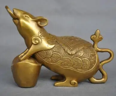 Udsøgte Kinesiske Stjernetegn Dyr Rotte Mus Mønt Yuanbao Penge Bronzestatue 3