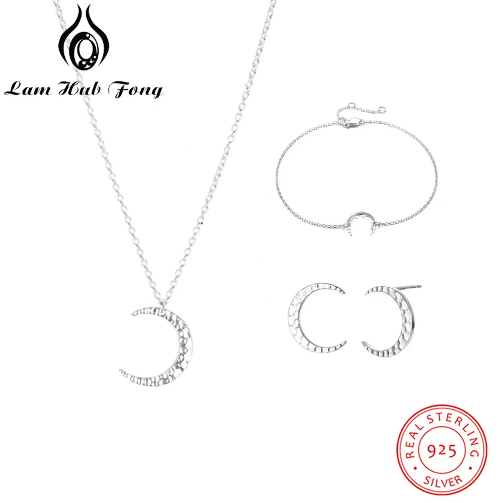 925 Sterling Sølv Månen Halskæder, Øreringe og Kæde Armbånd Sølv 925 Smykker Sæt til Kvinder Mode Bryllup Gave (Lam Hub Fong) 3