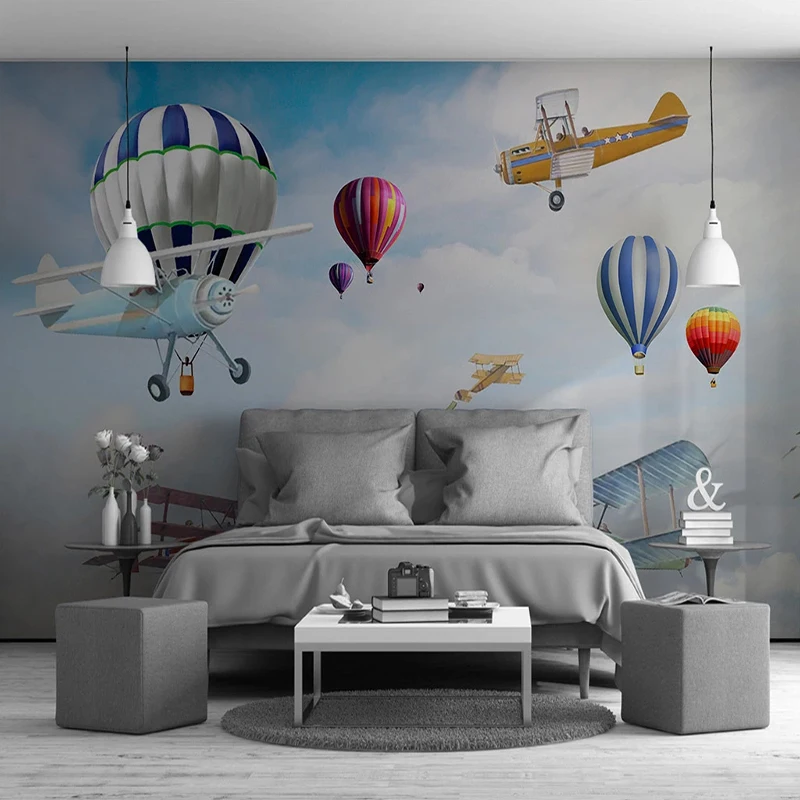 Brugerdefinerede Foto Vægmaleri Tapet Til børneværelset Tegnefilm Fly Ballon Billede Wall Decor Maleri Drenge Værelse Soveværelse Wall Paper 3D 3