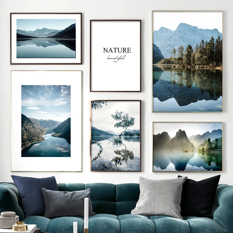 Jungle Lake Mountain Refleksion Citat Væg Kunst, Lærred Maleri Nordiske Plakat Og Print Væg Billeder Til Stuen Home Decor 3