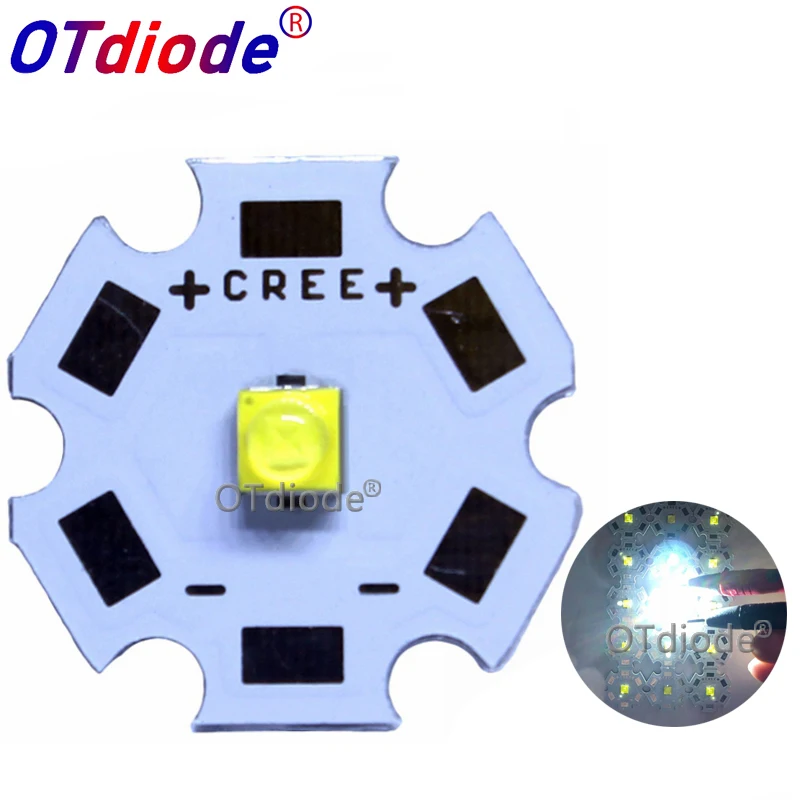 10stk Cree XTE LED XT-E 1-5W LED Emitter Neutral Hvid 4000-4500K, Kold Hvid 6500-7000K LED med 20MM PCB 3
