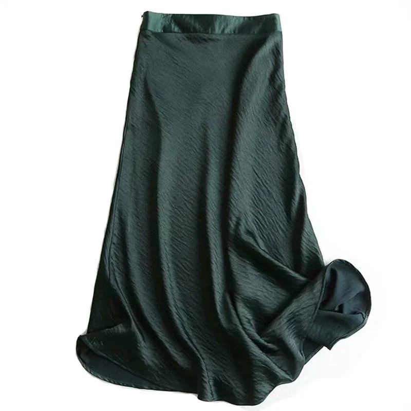 2019 Kvinder, Høj Talje Grønne Linje Nederdele Japan Style Kontor Dame Sommer Lange Nederdele, Elegant Faldas Streetwear 3