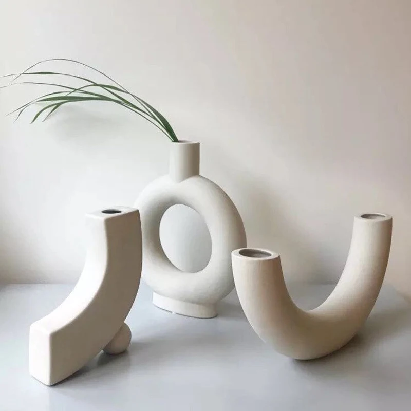 Kreative Uregelmæssige Blomst Vaser Mat Keramisk Håndværk Hvid Vase Filler Spisebord Hylde Plantageejer Pot Nordic Home Decor Gaver 3