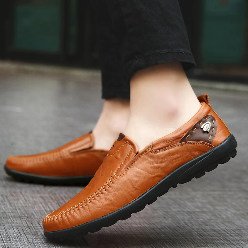 Men Loafers Genuine Leather Cowhide Driving Shoes Big Size 37-47 Comfortable Lazy Shoes Slip-on Men Casual Shoes Flats Moccasin 3