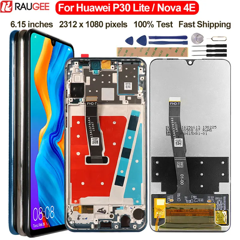 LCD-For Huawei P30 Lite 4 GB 6 GB MAR-LX1A LX1M LX2 L21A L01A LCD-Displayet Tryk på Skærmen For Huawei Nova 4e LCD-Skærm Udskiftning 3