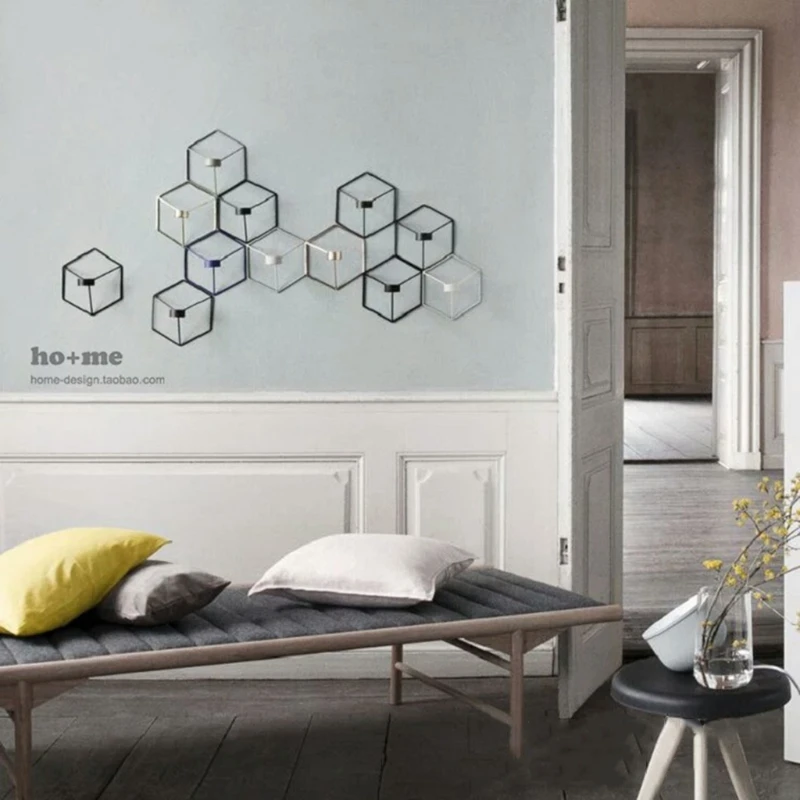 Nordisk Stil 3D Geometriske Lysestage Metal Væg lysestage Sconce Home Decor K9FB 3