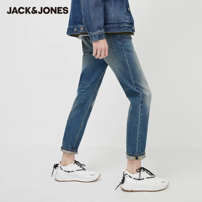 JackJones Mænd ' s Vintage Strække Whiskering & vasket Slim Fit Ripped Jeans| 220132538 3
