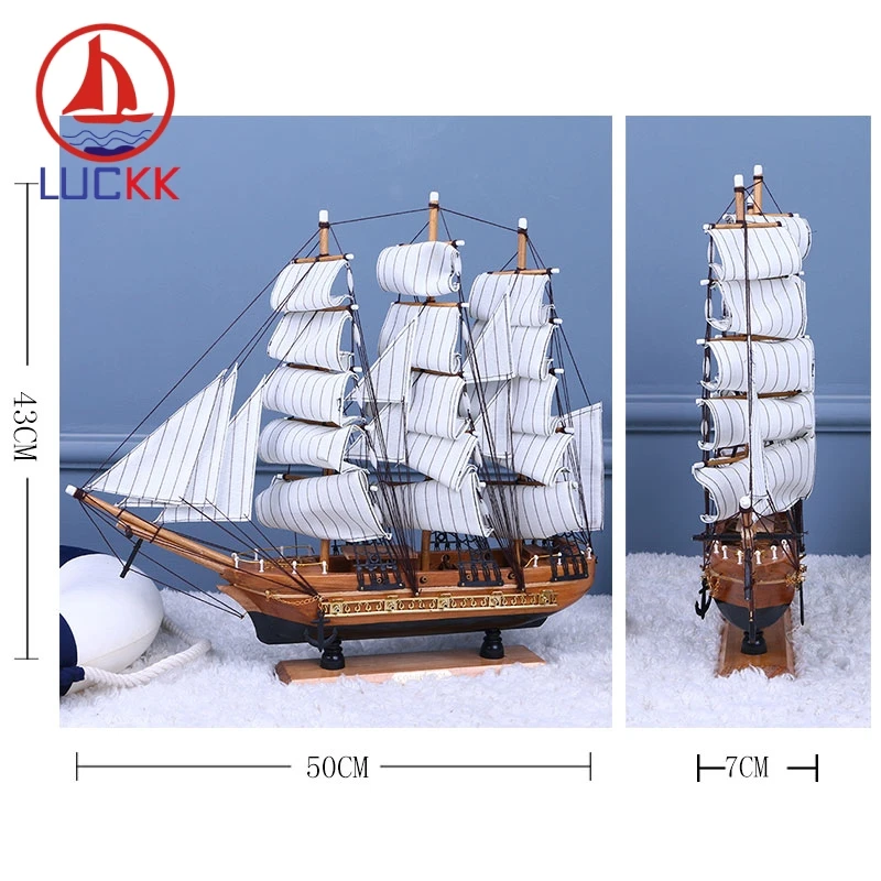 LUCKK 50CM Store Retro Sejlbåd Ornamenter Dekoration Skibe Model, Værelse, Kontor, Skrivebord Nautiske Figur Træ Håndværk Business Gaver 3