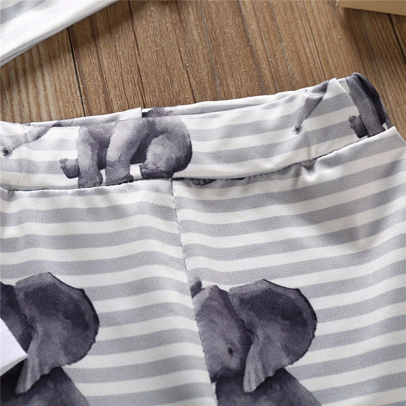 Nyfødte Baby Drenge Dragt med Lange Ærmer Børn Tegnefilm Elefant Trykt Romper Bukser Tre-stykke Tøj til Børn, Tøj Sæt 3