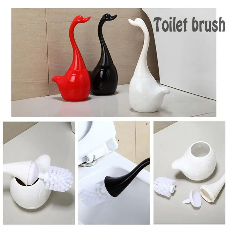 Innovative Swan Form Toilet Børste Badeværelse Tilbehør Keramiske Base Plast Håndtag Rensebørste Til Badeværelse Home Hotel 3