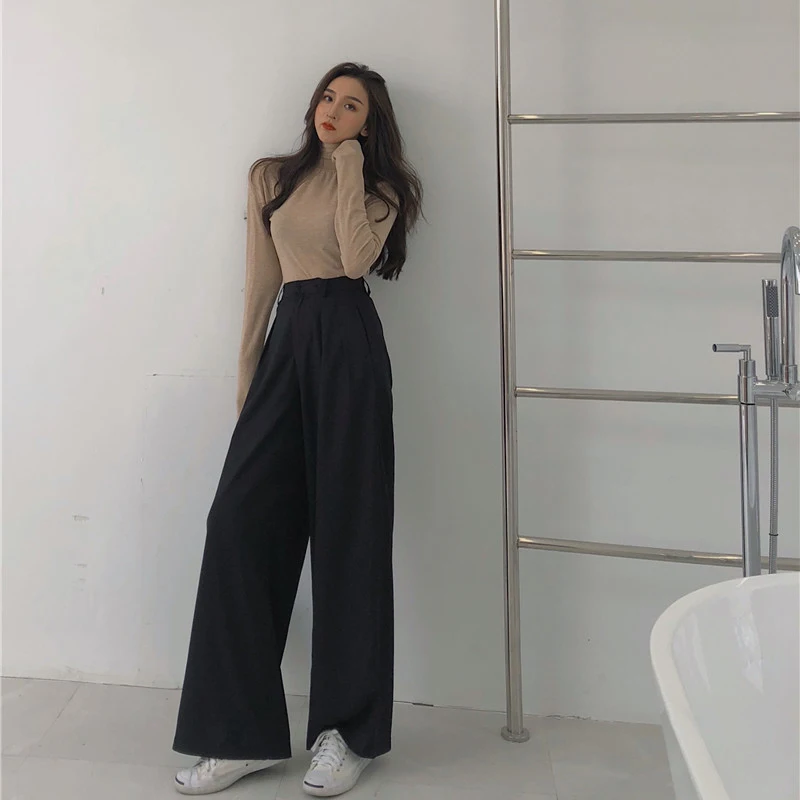 Efteråret Bukser Plus Size 2020 Koreansk Stil Trendy Kvinder Drapere Bukser Med Høj Talje Vilde Sorte Bukser For Kvinder 3