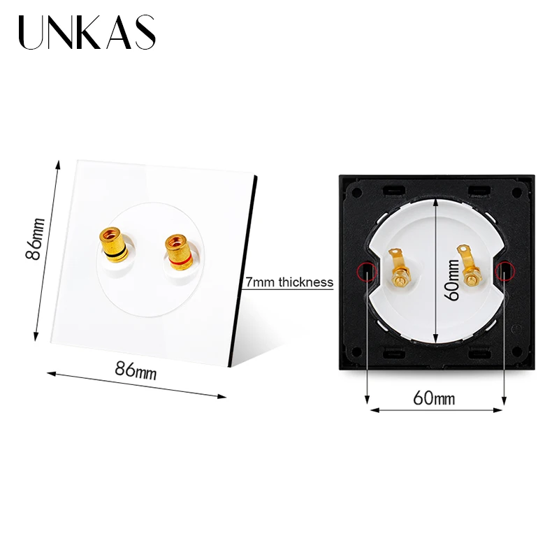 UNKAS Væggen 2-Vejs Stereo Stik 86MM * 86MM Lyder Forgyldt Bindende Indlæg Forstærker, Højttaler Lyd Krystal Glas Panel Outlet 3