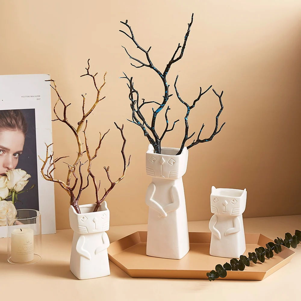 Hvid Keramisk Kreative Vase Kat Model Stue Dekoration Urtepotter Dekorative Nordiske Blomstervaser Dekoration Hjem Gaver 3