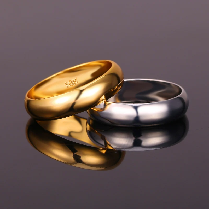 U7 Enkle Stil Bryllup Bands Ringe, Guld/Sølv/Sort Farve, 5MM Bred Par elskers Ring for Mænd/Kvinder Jubilæum Gave R371 3