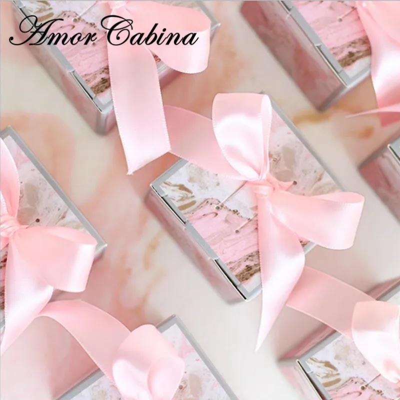 50stk Europæiske kreative pink marmor stil firkantet kasse bryllup gave pose slik, chokolade æske, bryllup part gave kasse 3