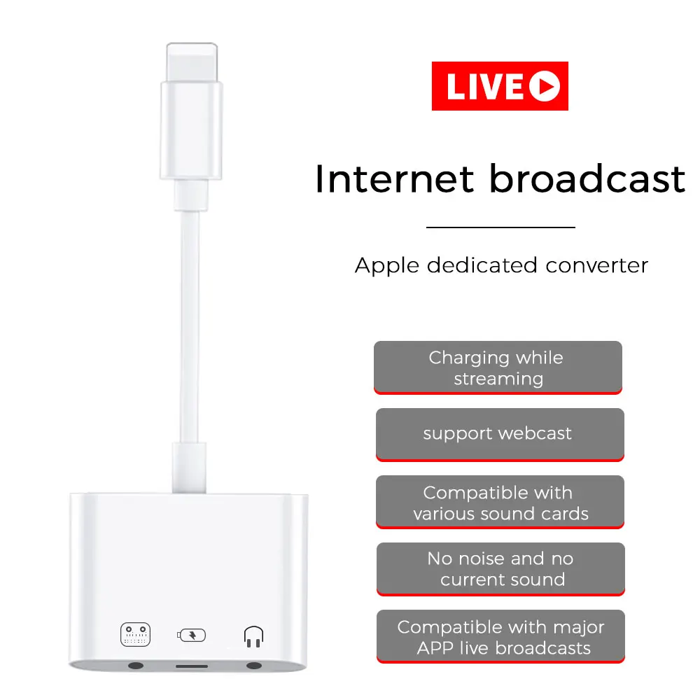 Lyn lydkort iPhone Network Broadcast-Adapter Audio Headset Mikrofon-3,5 mm Stik Til iPhone 8 X 11 Max Support-Webudsendelse 3