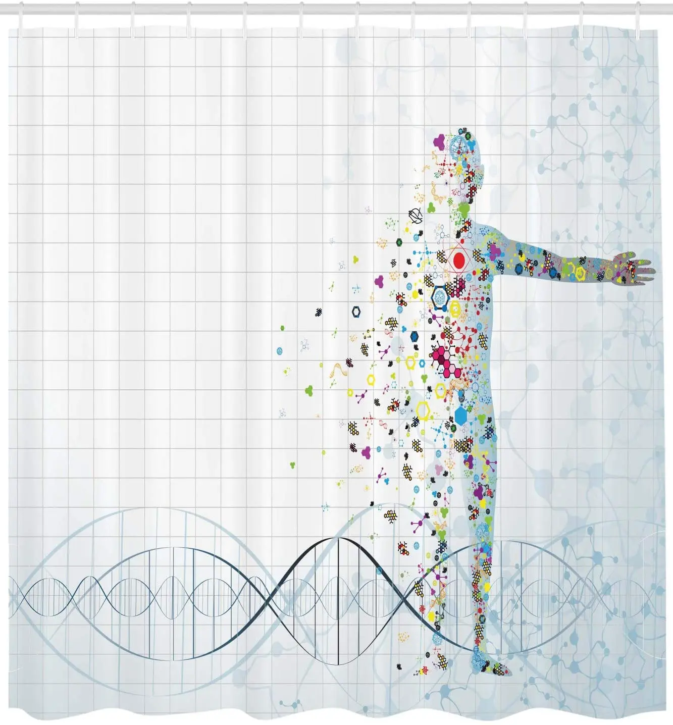 Den menneskelige Anatomi badeforhæng Digital Psykedelisk Molekyle Kroppen af den Menneskelige Genetiske DNA Helix Liv, Kunst, Design, Stof Badeværelse Indretning 3
