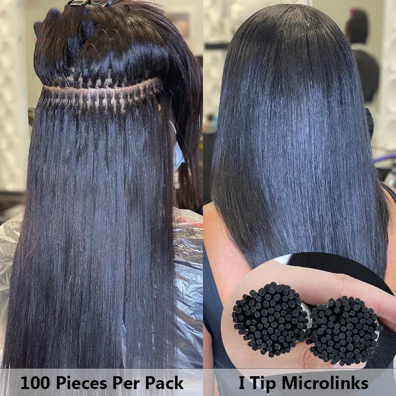 Knoglen Med Det Jeg Tip Microlinks Hair Extenstions Menneskehår Bulk Rå Jomfru Hår, Jeg Tip Microlinks Hair Extensions Til Kvinder Cara 3
