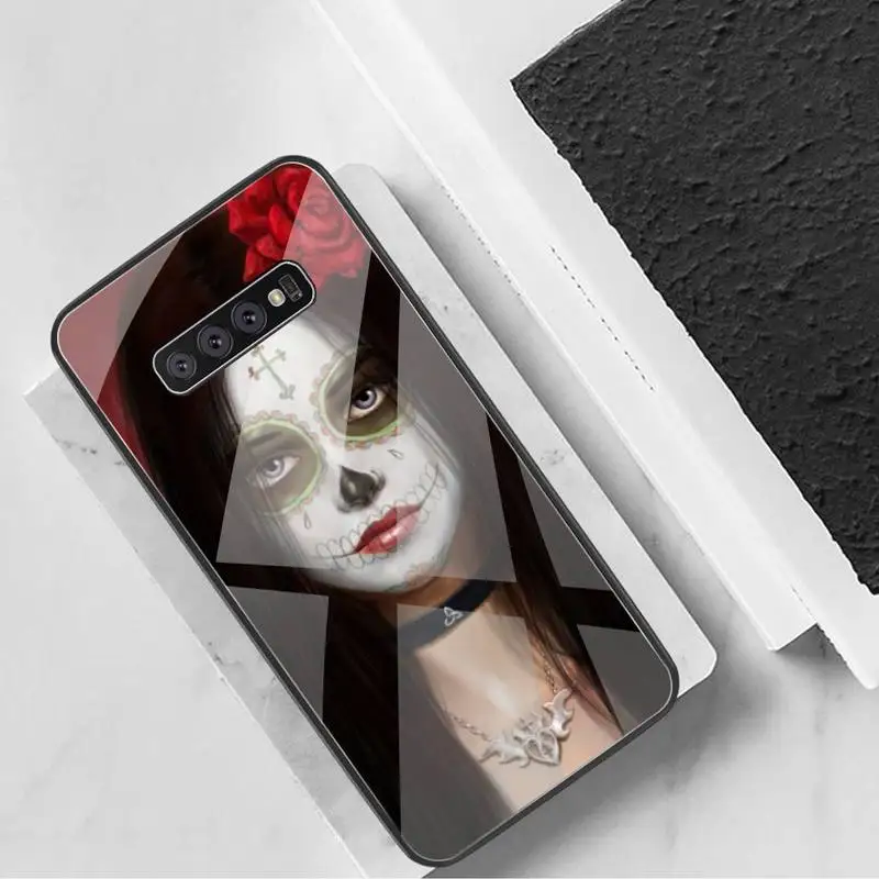 Catrina smuk rose pige Kraniet Art Telefon, Sag Hærdet Glas Til Samsung S20 Plus S7 S8 S9 S10 Plus Note 8 9 10 Plus 3