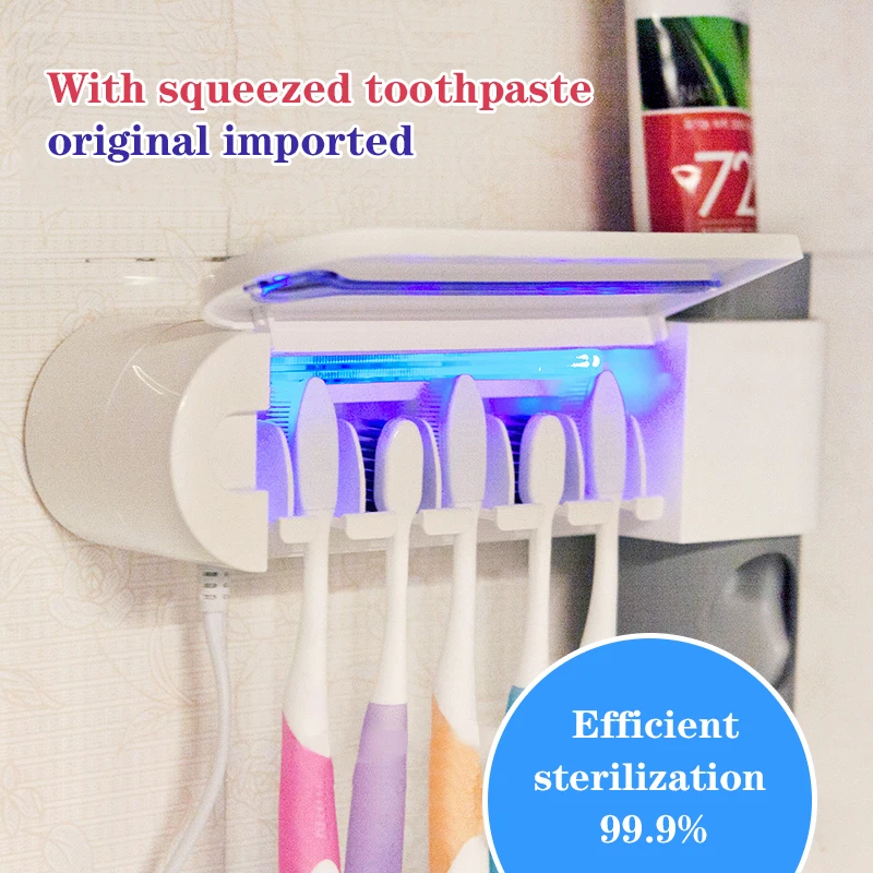 Antibacteria UV tandbørsteholder Automatisk Tandpasta Dispenser Sterilisere Hjem Renere Sterilisere Badeværelse Tilbehør Sæt 3