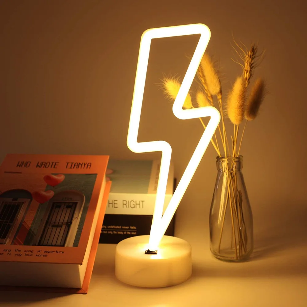 LED Neon Tegn Lyn Formet USB Batteri Drives Nat Lys Dekorativ bordlampe til Home Party Stue Dekoration 3