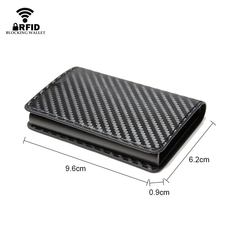 DIENQI RFID-Carbon Fiber Kreditkort Tegnebøger Mænd Black Kort Pung Mandlige Trifold Læder Slank Tynd Mini Wallet Smart Walet 3