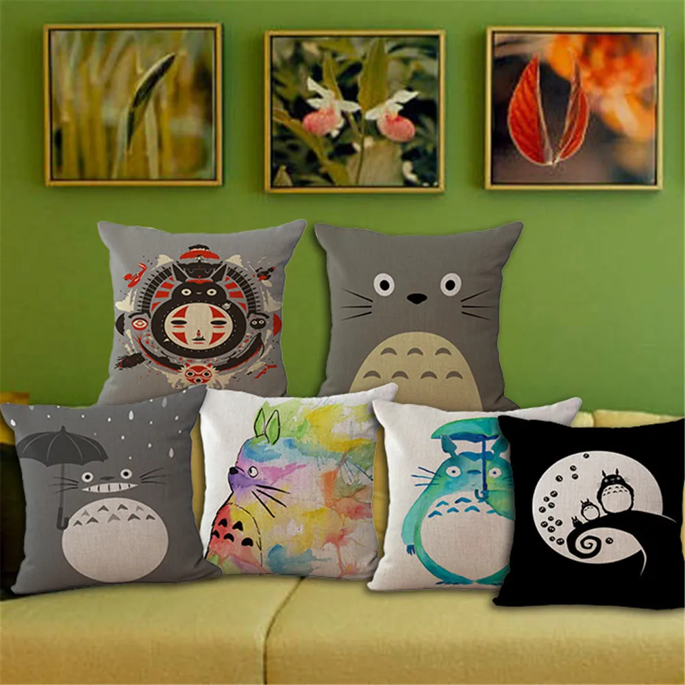 Søde tegneserie Totoro pude dække bomuld, linned pude dække for sofa hjem dejlige dyr funda cojines 45x45cm 3