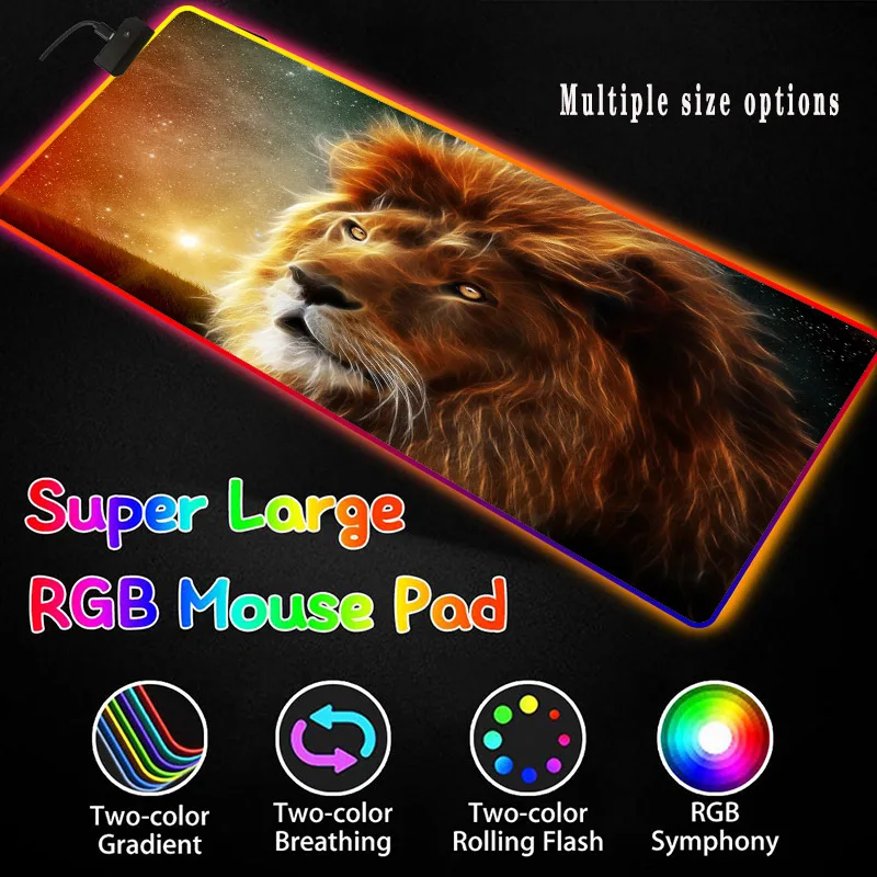 XGZ Stor musemåtte Dyr Lion RGB Gaming musemåtte LED Lysende Farve Belysning Trådløs Opladning musemåtte Bruser Mat 3