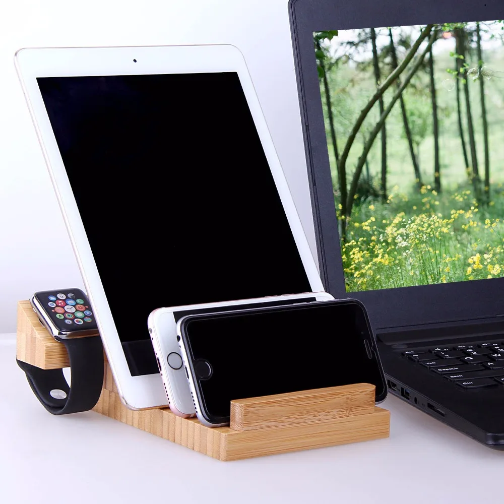 SZYSGSD Bambus Træ USB-Opladning Station til Apple Ur bordholderen Oplader Til iPhone, Samsung Hurtig Opladning 3A til iPad Tablet 3