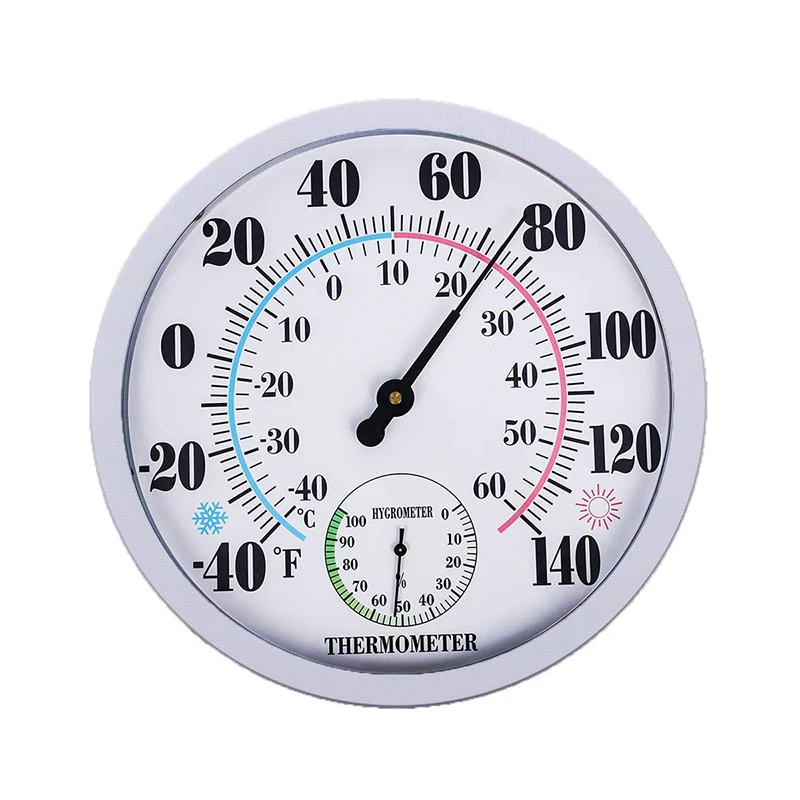 9.84 i/25cm Runde Termometer med Hygrometer Stor Indendørs Udendørs Væg Vejr Termometre kræver Ikke Batteri E2S 3