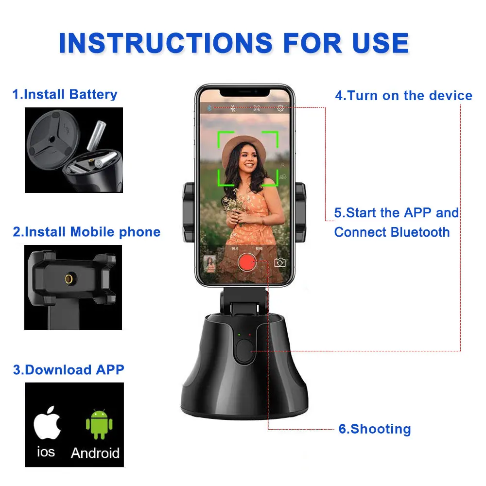 Apai Genie Smartphone Selfie Skydning Gimbal 360° Face & Objekt Følge Op Selfie Holde sig for Foto Vlog Live Video-optagelse 3