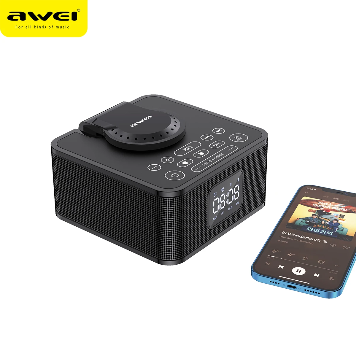 Awei Y332 Multi-funktion Bluetooth Højttaler Med FM-Telefon Trådløse Oplader Telefonen Holder 8000mAh 3