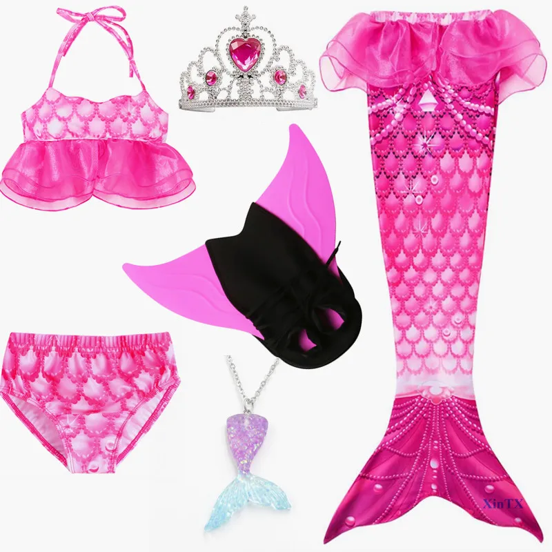 NYE!2020 Regnbue Pink Havfrue Hale med Monofin en Bikini, Bathing Badedragt Kjole til Piger i badetøj 3