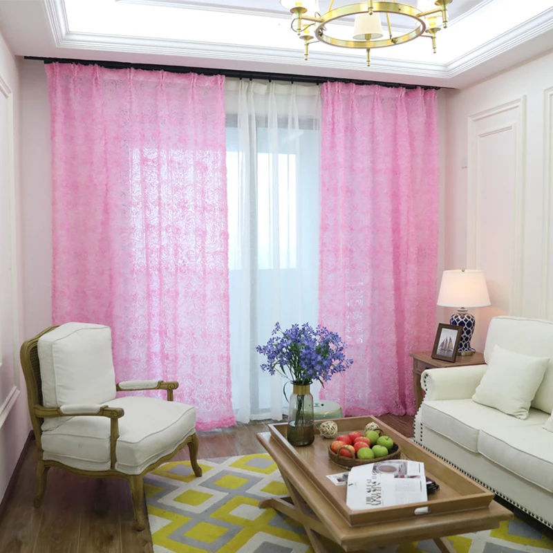 Pastoral koreanske Kreative Hvide Blonder 3D Rose Gardin Pink Voile Brugerdefinerede Vindue Skærme For Ægteskab Stue, Soveværelse wp148-40 3