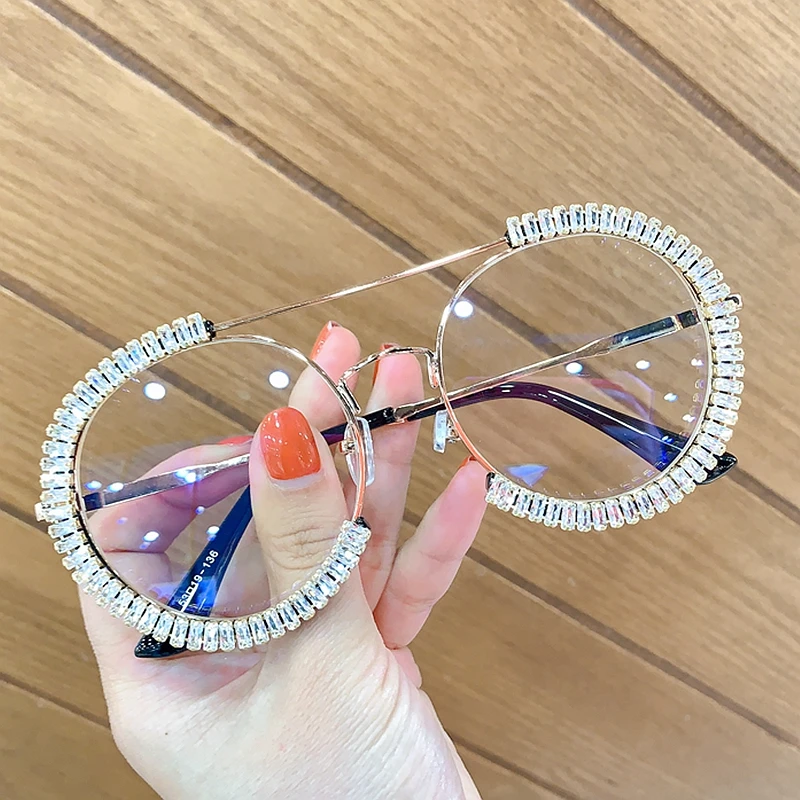 Zircon overdimensionerede solbriller 2020 luksus Runde solbriller kvinder Klar linse Briller Nuancer Til Kvinder oculos feminino 3