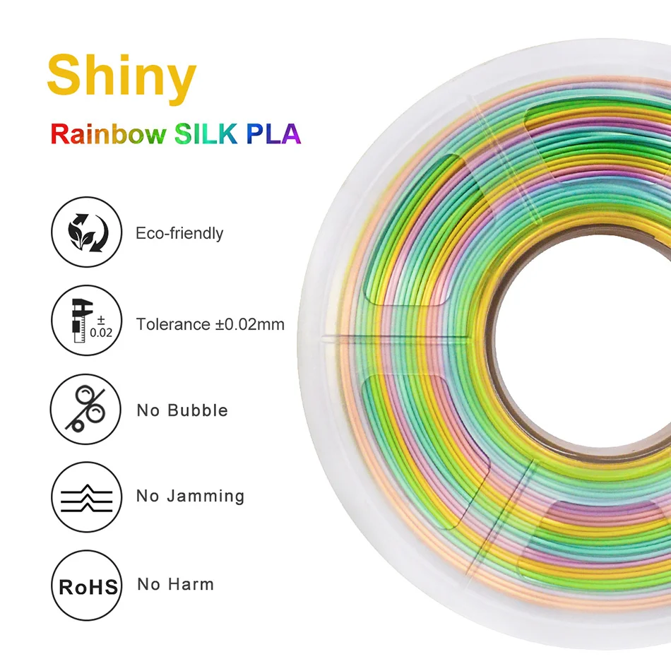 SUNLU Silke Rainbow Filament 1.75 mm 1 kg For 3D-Printer Skinnende Farve PLA Filament Silke Tekstur Udskrivning Materialer 3
