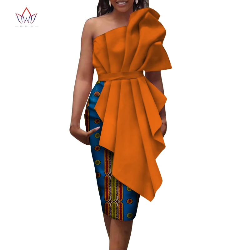 Nye dashiki afrikanske kjoler til kvinder i afrika tøj knæet-længde print kjole ene skulder Plus Størrelse 6xl damer tøj WY5233 3