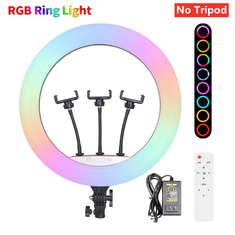 18 tommer 45 cm RGB-Ring Lys med Phone Clip Holder Stand Selfie Farverige Fotografering Belysning til Video Liv Youtube Ring Lampe 3