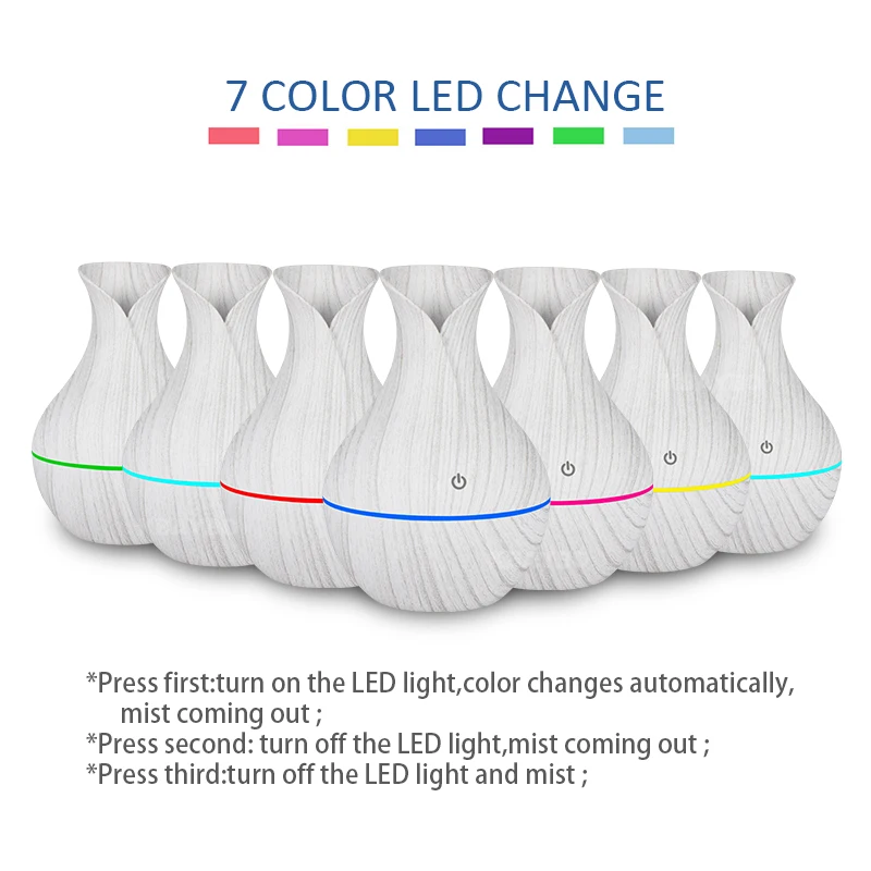 KBAYBO 130ml USB mini electric luftfugter aroma diffuser ultralyd træ, korn luft luftfugter med 7 farve LED lys til hjemmet 3
