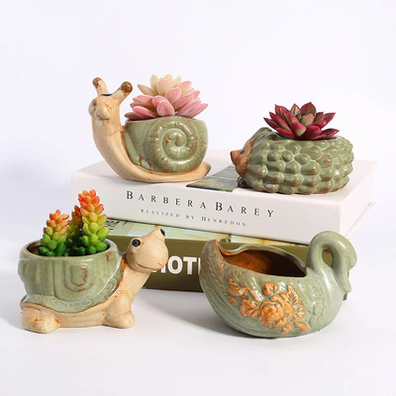 Tegneserie Stil Skildpadden Pindsvin Snegle-formet Mini Flower Pot for Sukkulenter Kødfulde Planter, Potte Keramiske Hjemmet/Haven Indretning 3