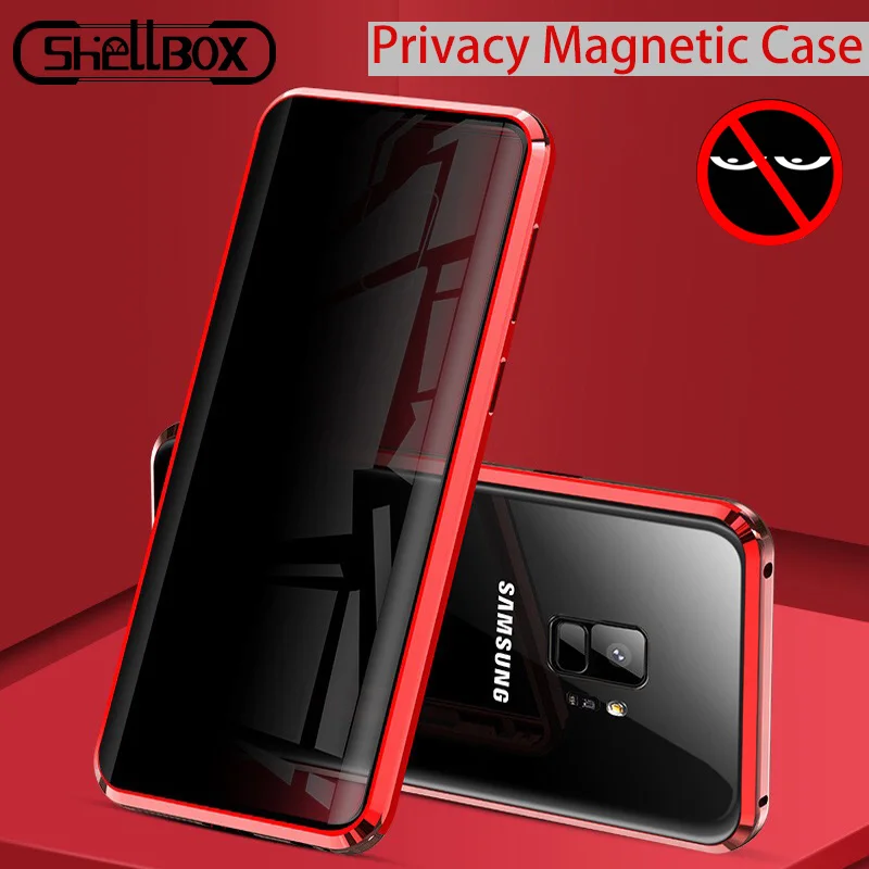 Hærdet Glas Mobiltelefon Privatliv Metal Magnetisk cover Til Samsung Galaxy S20 S9 Plus Note 9 10 Magnet Anti-spy 360 Beskyttende Cover 3
