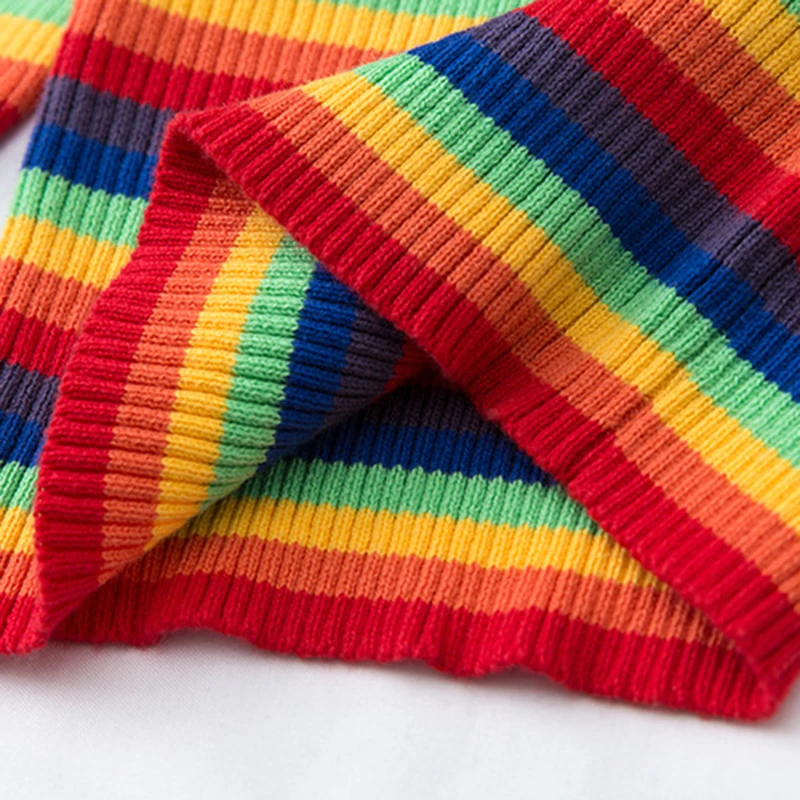 Efterår Og Vinter Piger Trøjer, Strik Toddler Børn Pullover Koreansk Tøj Baby Pige Stribede Trøjer Rainbow Børn Trøjer 3
