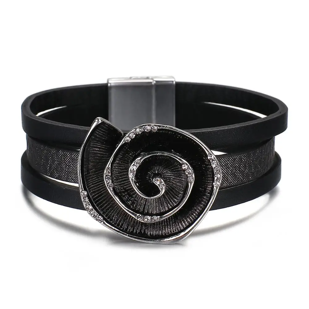 FLASHBUY Nye Design Sort Læder Armbånd til Kvinder Rhinestone Geometriske Armbånd Smykker Valentine ' s Day Gave 3