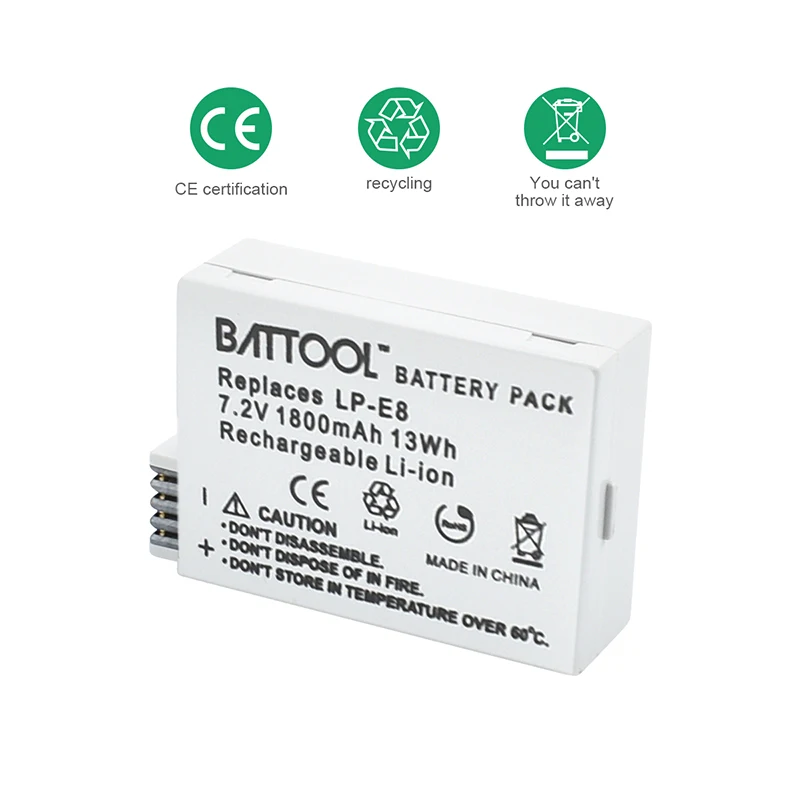 Battool LP-E8 LP-E8 1800mAh Batterier, LCD-Dobbelt Oplader Pack til Canon Rebel T2i T3i T4i T5i Kiss X4 X5 EOS 550D 600D 650D 700D 3