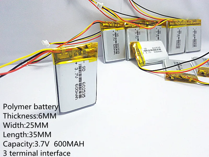 3,7 V 600mAh Genopladeligt li-Polymer Li-ion Batteri Til hovedtelefoner fartskriver MODEL 582535 SP5 mp3-mp4, GPS 602535 062535 3